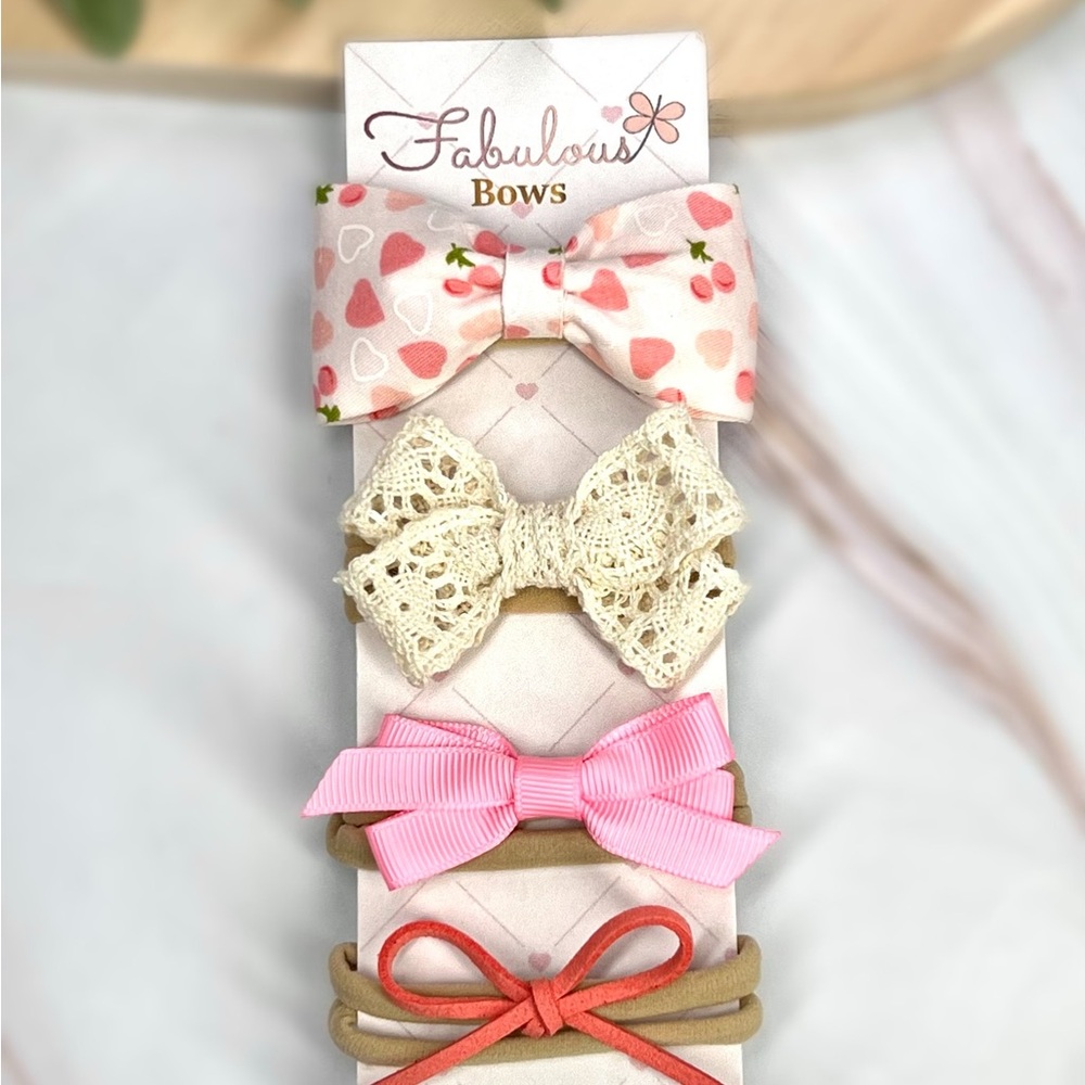 Kids Hair Accessories Set - Pink, Cream, Tan